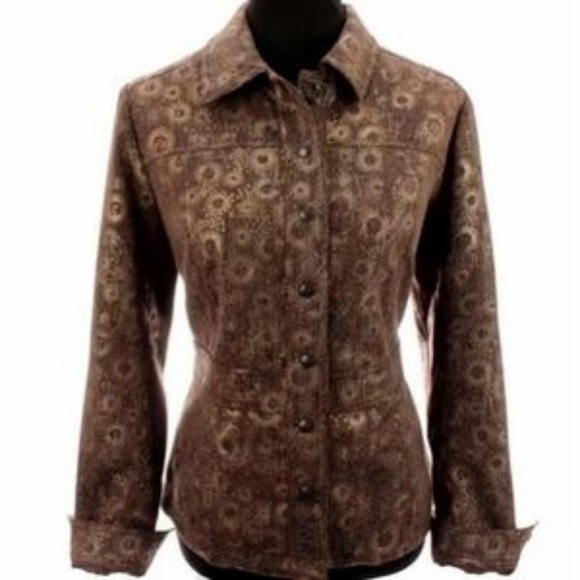 Coldwater Creek Women's Brown & Gold Metallic Jacket Blazer sz 4 - Picture 2 of 7